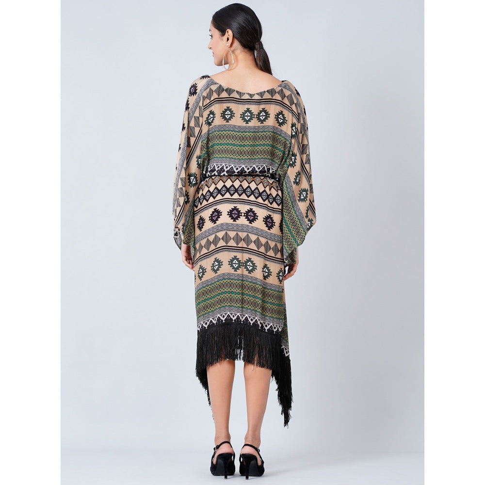 First Resort by Ramola Bachchan Olive Green Aztec Poncho Dress (Set of 2)