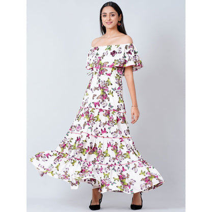 First Resort by Ramola Bachchan White Maxi Ruffle Dress