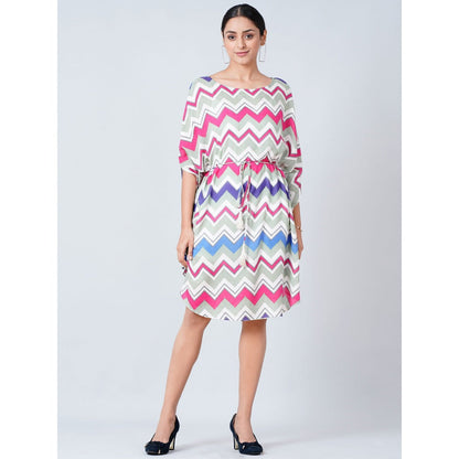 First Resort by Ramola Bachchan Pink and Blue Chevron Midi Dress With Belt (Set of 2)