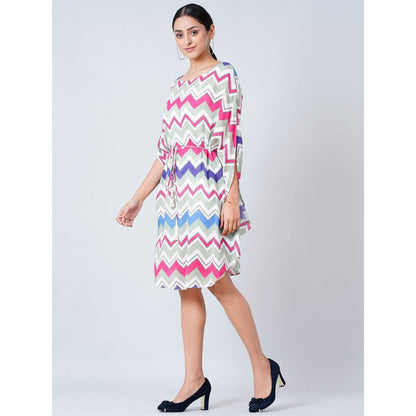 First Resort by Ramola Bachchan Pink and Blue Chevron Midi Dress With Belt (Set of 2)