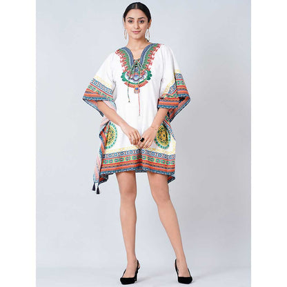 First Resort by Ramola Bachchan White and Green Tribal Kaftan Top