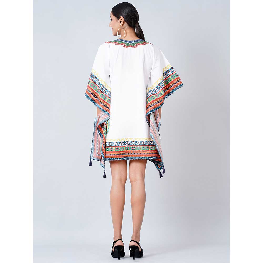 First Resort by Ramola Bachchan White and Green Tribal Kaftan Top