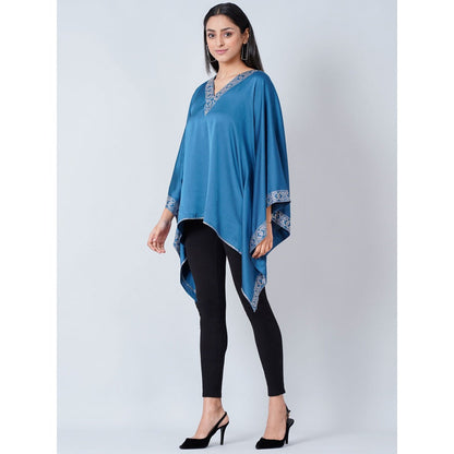 First Resort by Ramola Bachchan Blue Embellished Kaftan Top
