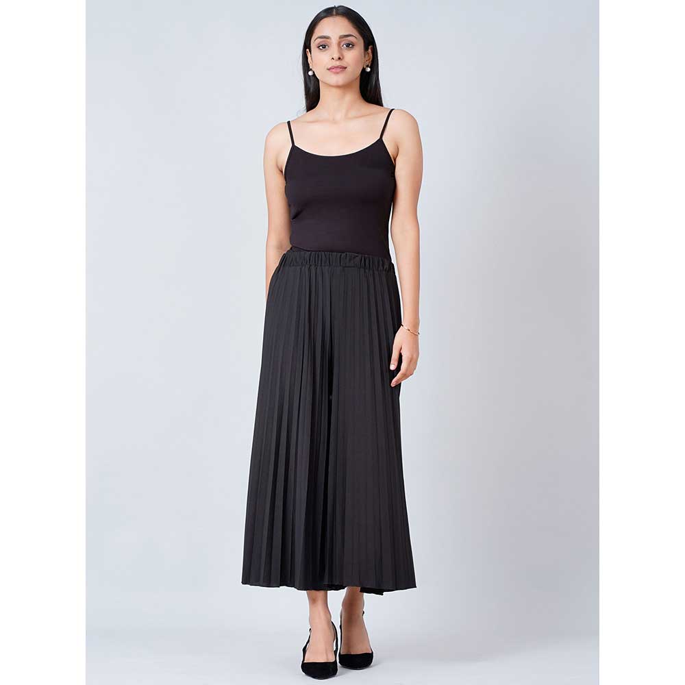 First Resort by Ramola Bachchan Black Wide Leg Pleated Palazzo
