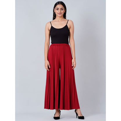 First Resort by Ramola Bachchan Deep Maroon Wide Leg Pleated Palazzo