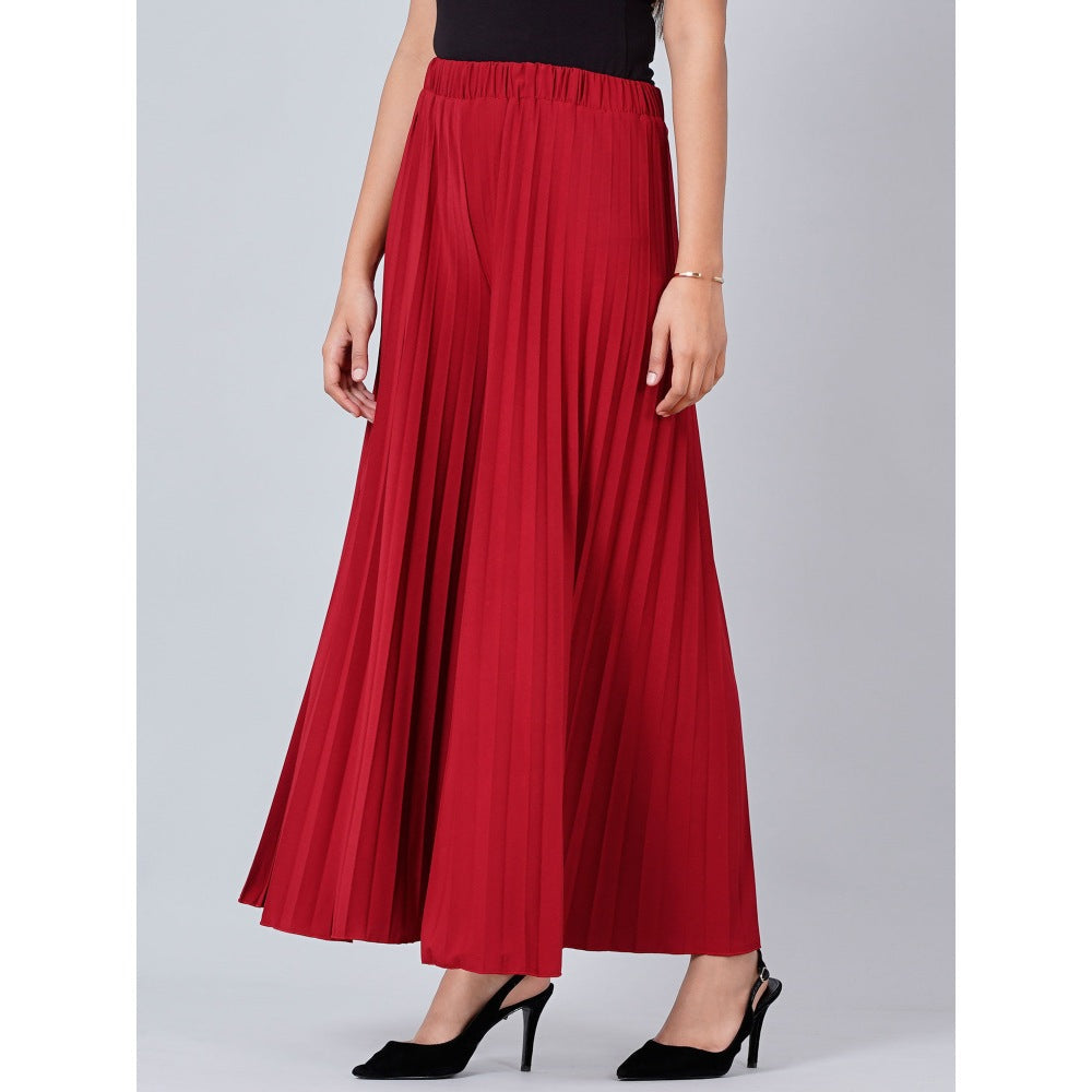First Resort by Ramola Bachchan Deep Maroon Wide Leg Pleated Palazzo