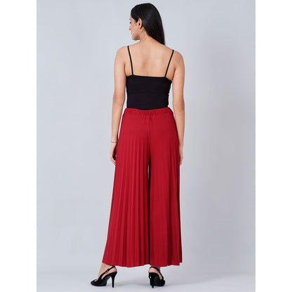 First Resort by Ramola Bachchan Deep Maroon Wide Leg Pleated Palazzo