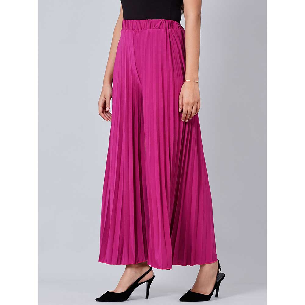 First Resort by Ramola Bachchan Magenta Wide Leg Pink Pleated Palazzo