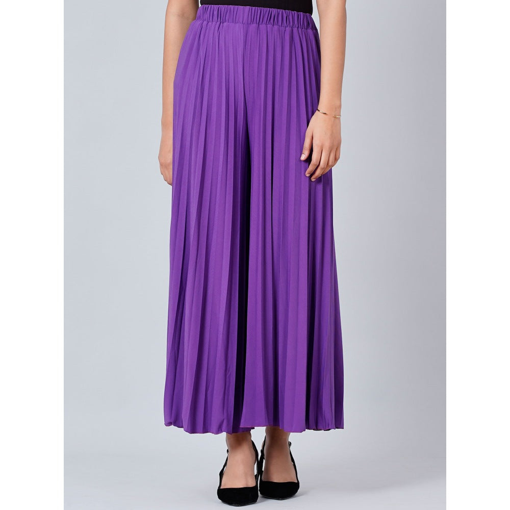 First Resort by Ramola Bachchan Purple Wide Leg Pleated Palazzo