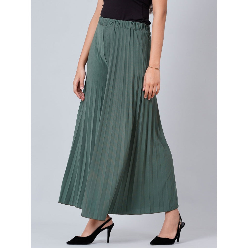 First Resort by Ramola Bachchan Sage Green Wide Leg Pleated Palazzo