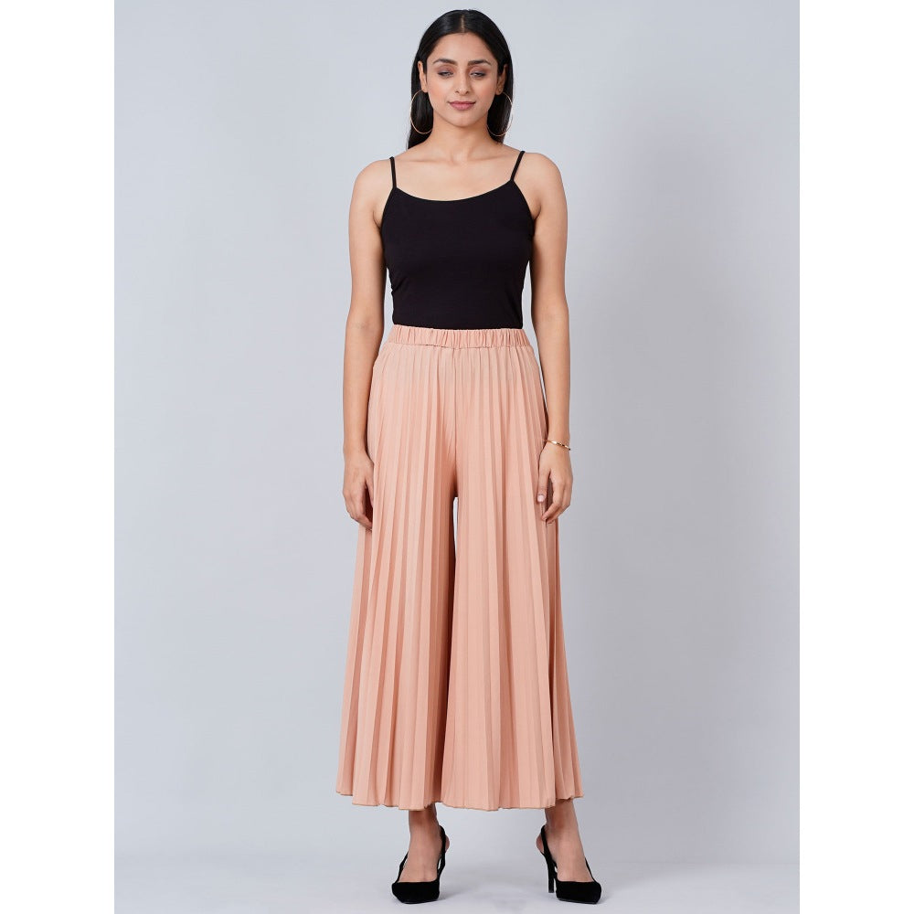 First Resort by Ramola Bachchan Sienna Beige Wide Leg Pleated Palazzo