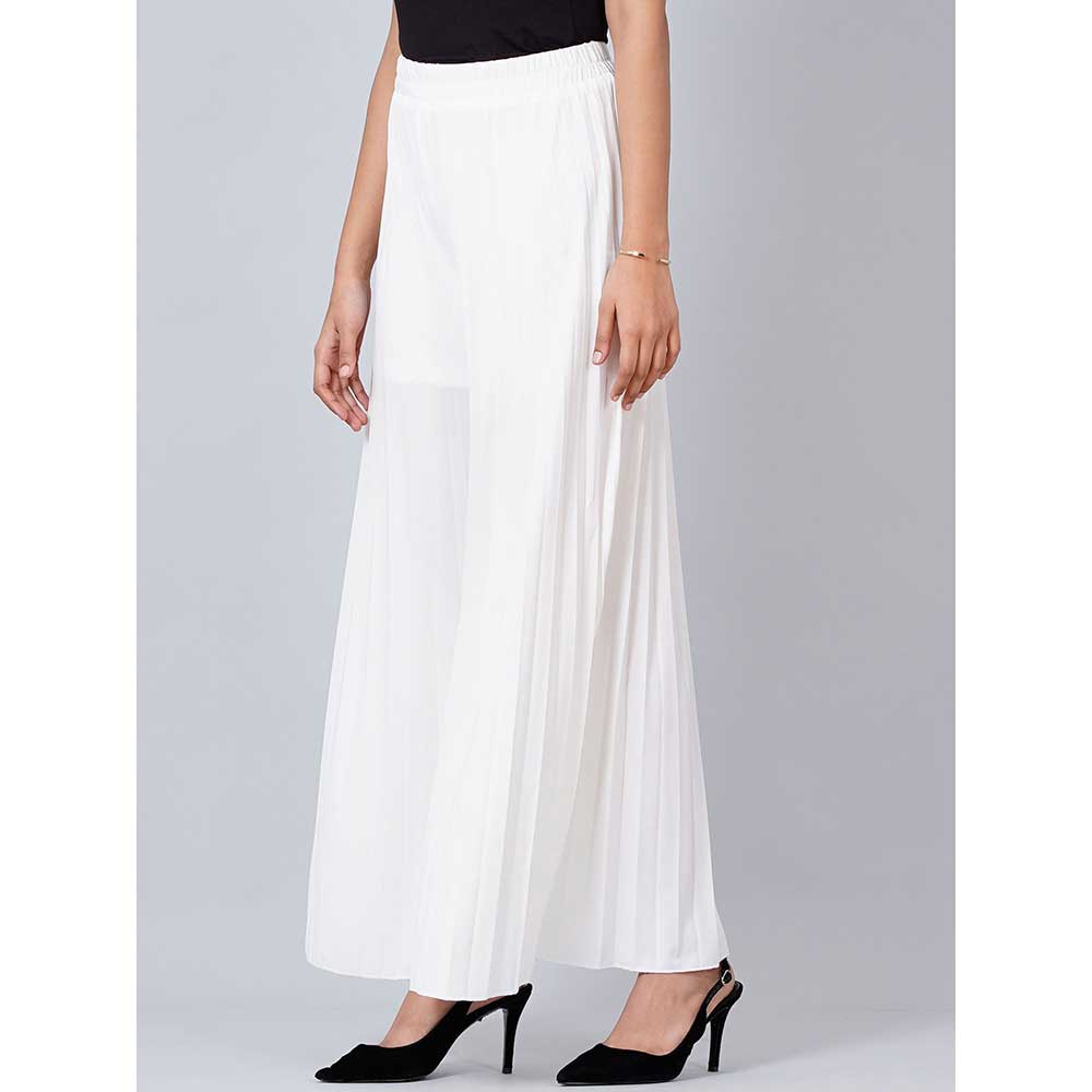 First Resort by Ramola Bachchan White Wide Leg Pleated Palazzo