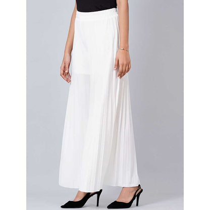 First Resort by Ramola Bachchan White Wide Leg Pleated Palazzo