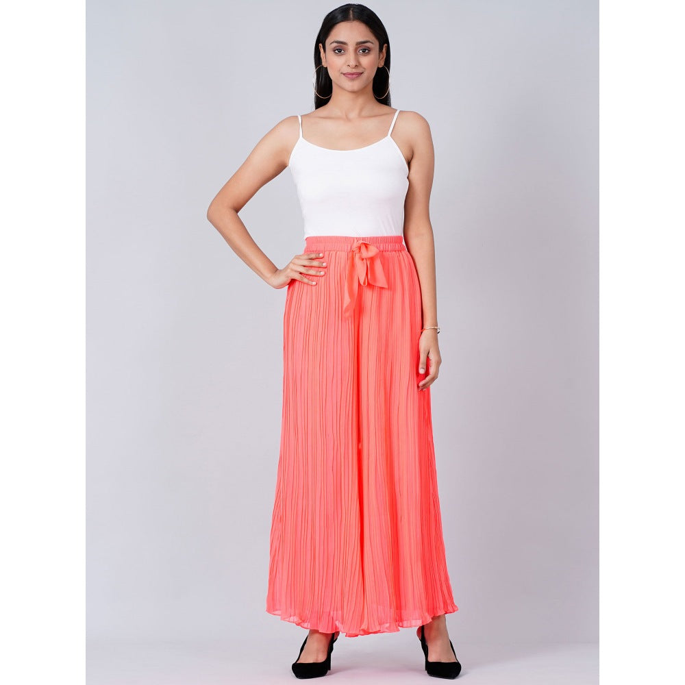 First Resort by Ramola Bachchan Neon Coral Pleated Palazzo