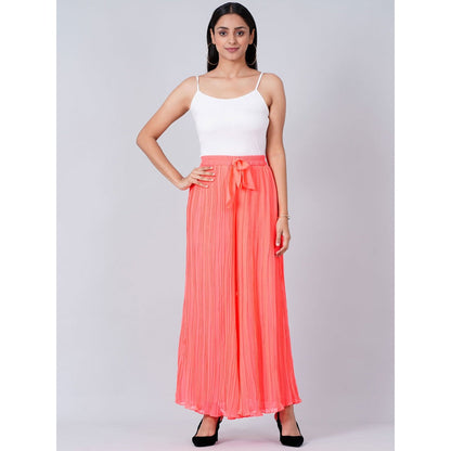 First Resort by Ramola Bachchan Neon Coral Pleated Palazzo