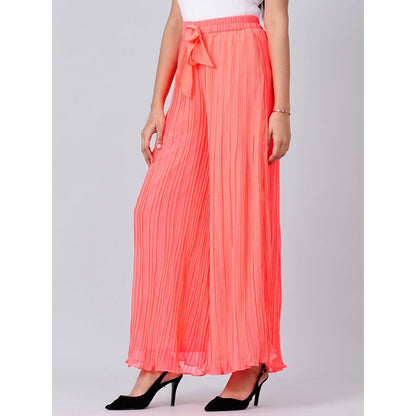 First Resort by Ramola Bachchan Neon Coral Pleated Palazzo