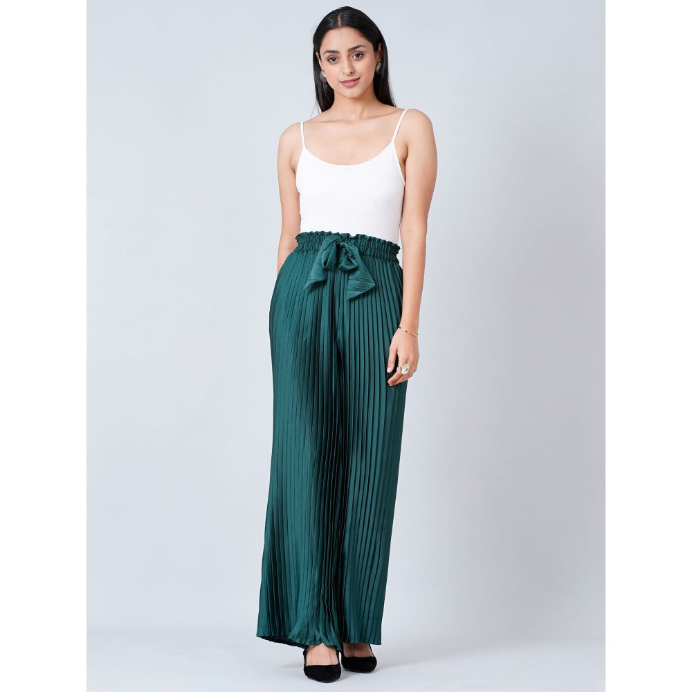 First Resort by Ramola Bachchan Bottle Teal Pleated Palazzo