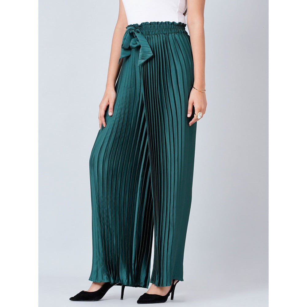 First Resort by Ramola Bachchan Bottle Teal Pleated Palazzo
