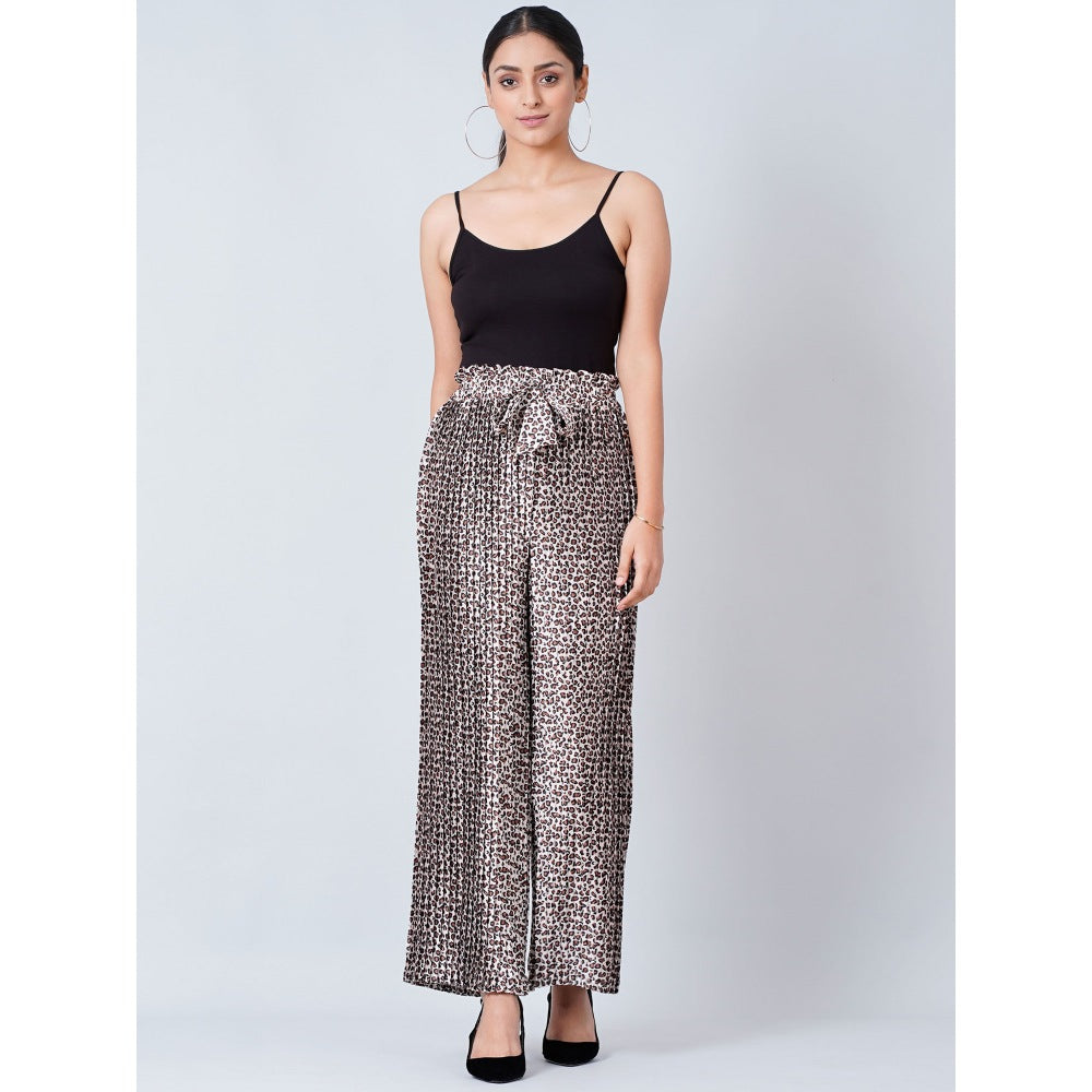 First Resort by Ramola Bachchan Brown Leopard Print Pleated Palazzo