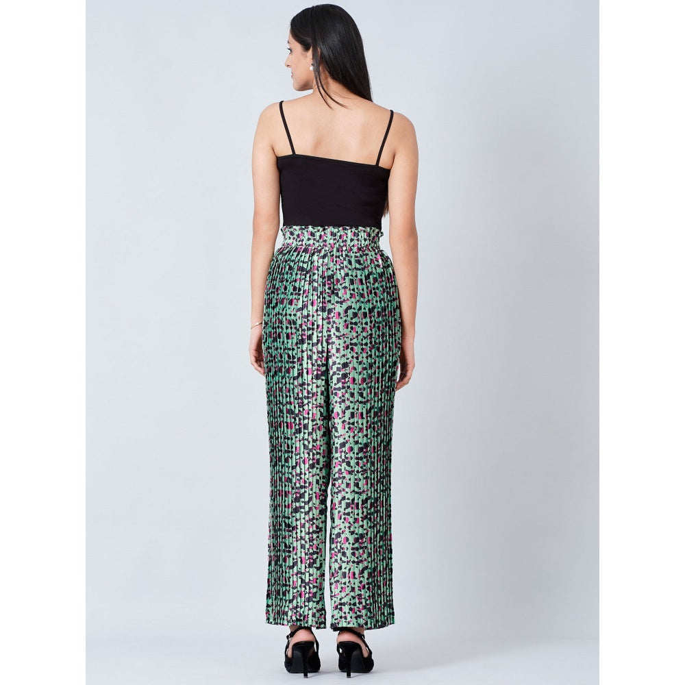 First Resort by Ramola Bachchan Green Animal Print Knife Pleated Palazzo