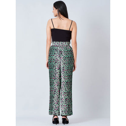 First Resort by Ramola Bachchan Green Animal Print Knife Pleated Palazzo