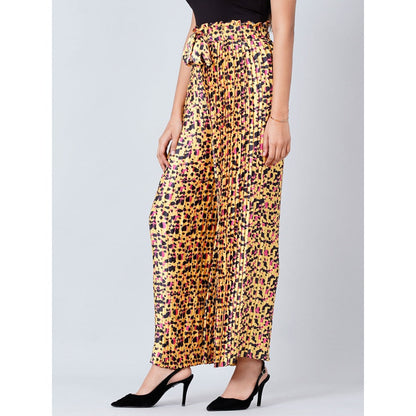 First Resort by Ramola Bachchan Brown Animal Print Knife Pleated Palazzo