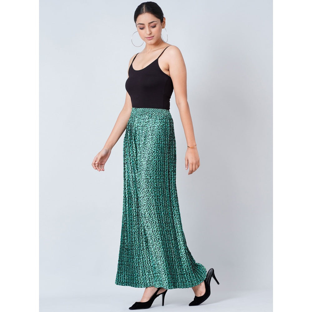 First Resort by Ramola Bachchan Teal Animal Print Pleated Palazzo