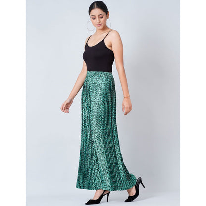First Resort by Ramola Bachchan Teal Animal Print Pleated Palazzo