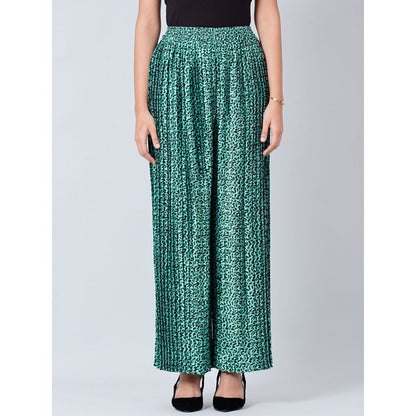 First Resort by Ramola Bachchan Teal Animal Print Pleated Palazzo