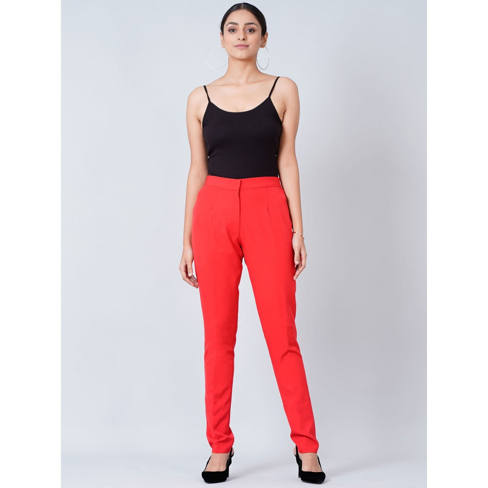 First Resort by Ramola Bachchan Red Slim Fit Pants