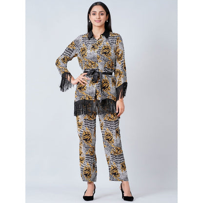 First Resort by Ramola Bachchan Grey Baroque Animal Print Shirt and Palazzo (Set of 2)
