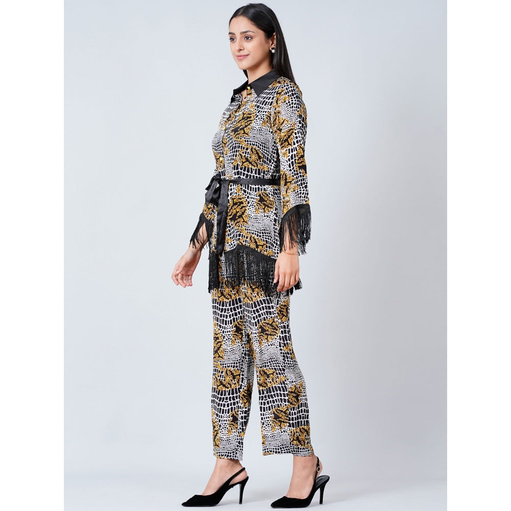 First Resort by Ramola Bachchan Grey Baroque Animal Print Shirt and Palazzo (Set of 2)