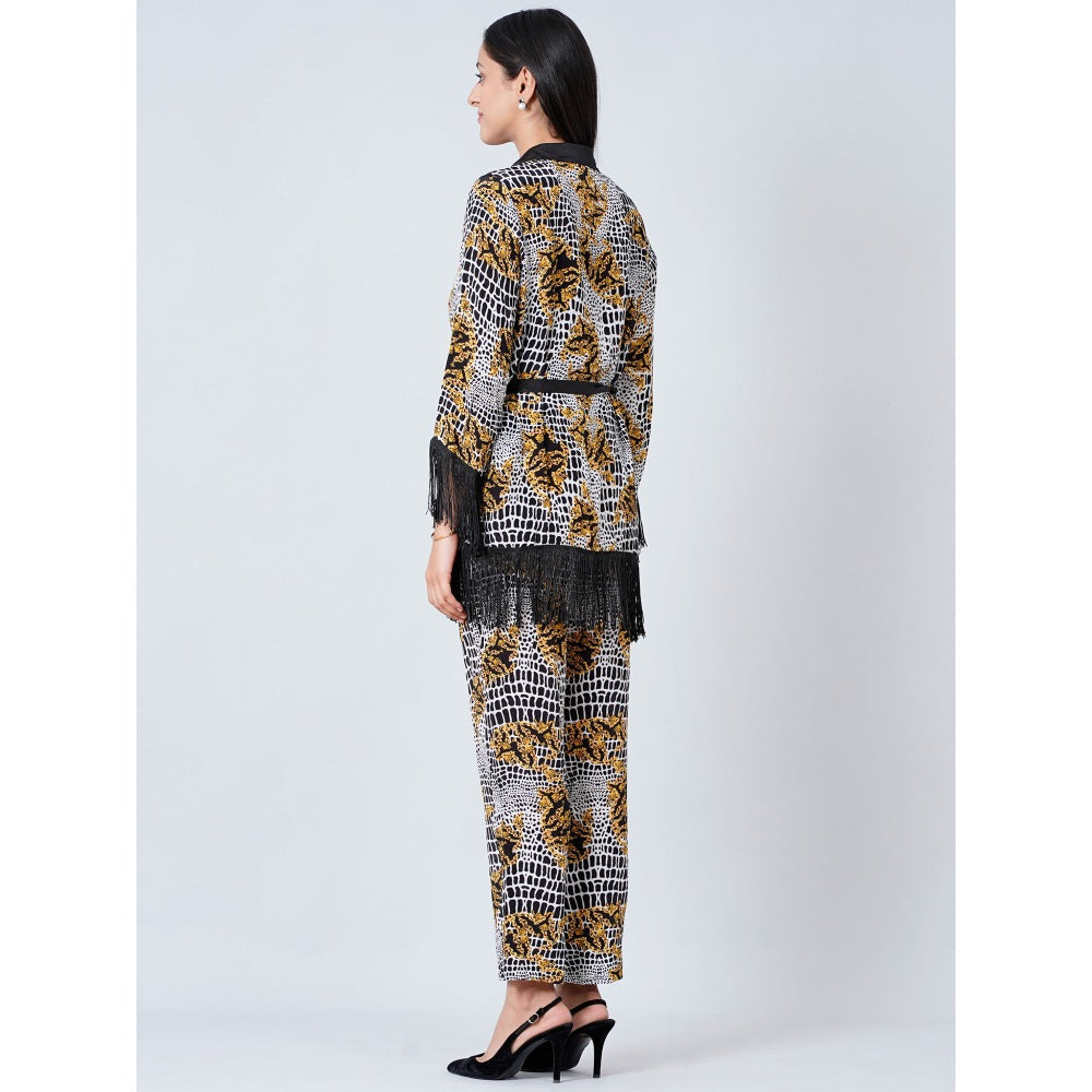 First Resort by Ramola Bachchan Grey Baroque Animal Print Shirt and Palazzo (Set of 2)