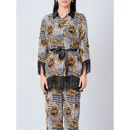 First Resort by Ramola Bachchan Grey Baroque Animal Print Shirt and Palazzo (Set of 2)