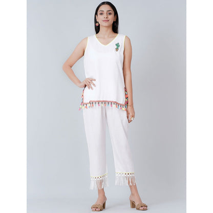 First Resort by Ramola Bachchan White Summer Top with Pants (Set of 2)
