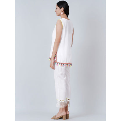 First Resort by Ramola Bachchan White Summer Top with Pants (Set of 2)
