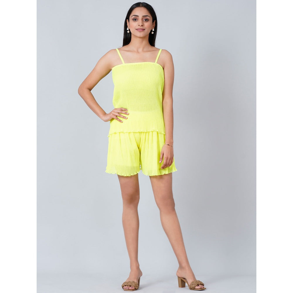 First Resort by Ramola Bachchan Neon Green Camisole and Pleated Shorts (Set of 2)