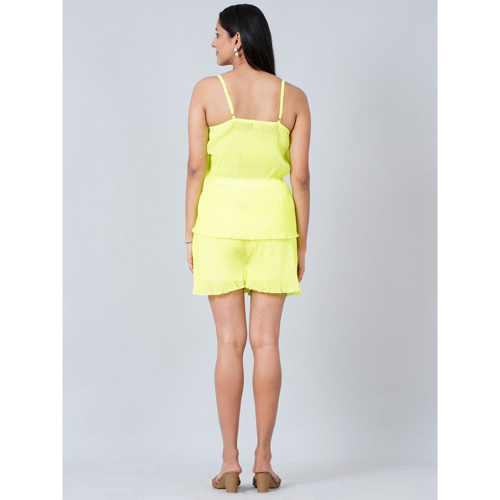 First Resort by Ramola Bachchan Neon Green Camisole and Pleated Shorts (Set of 2)