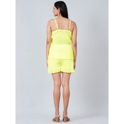First Resort by Ramola Bachchan Neon Green Camisole and Pleated Shorts (Set of 2)