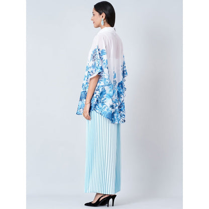 First Resort by Ramola Bachchan Blue Floral Top and Pleated Palazzo (Set of 2)