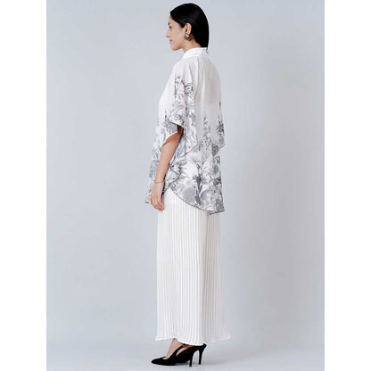 First Resort by Ramola Bachchan Grey Floral Top and White Pleated Palazzo (Set of 2)