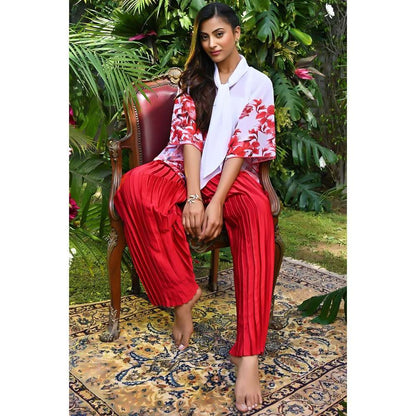 First Resort by Ramola Bachchan Pink Floral Top and Pleated Palazzo (Set of 2)