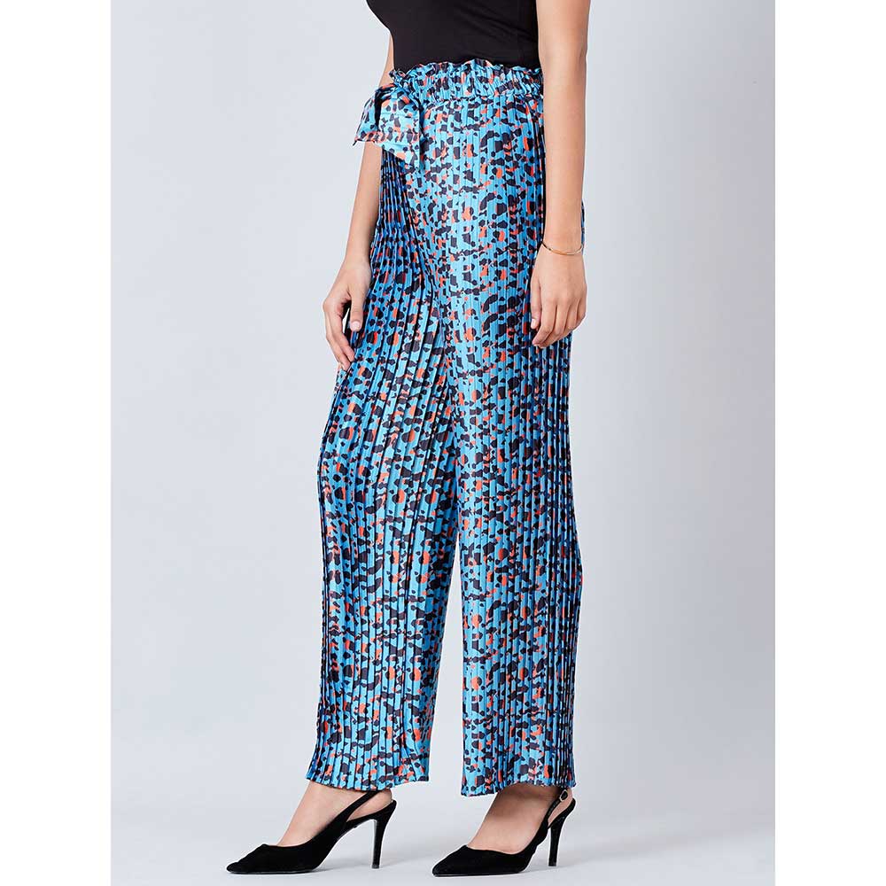 First Resort by Ramola Bachchan Blue Animal Print Top and Knife Pleated Palazzo (Set of 2)