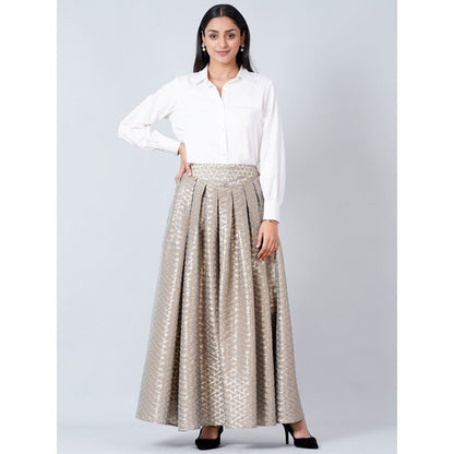 First Resort by Ramola Bachchan Grey Brocade Skirt and White Cotton Shirt (Set of 2)