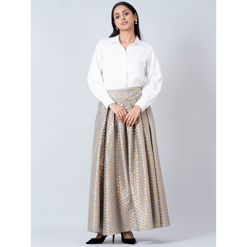First Resort by Ramola Bachchan Grey Brocade Skirt and White Cotton Shirt (Set of 2)