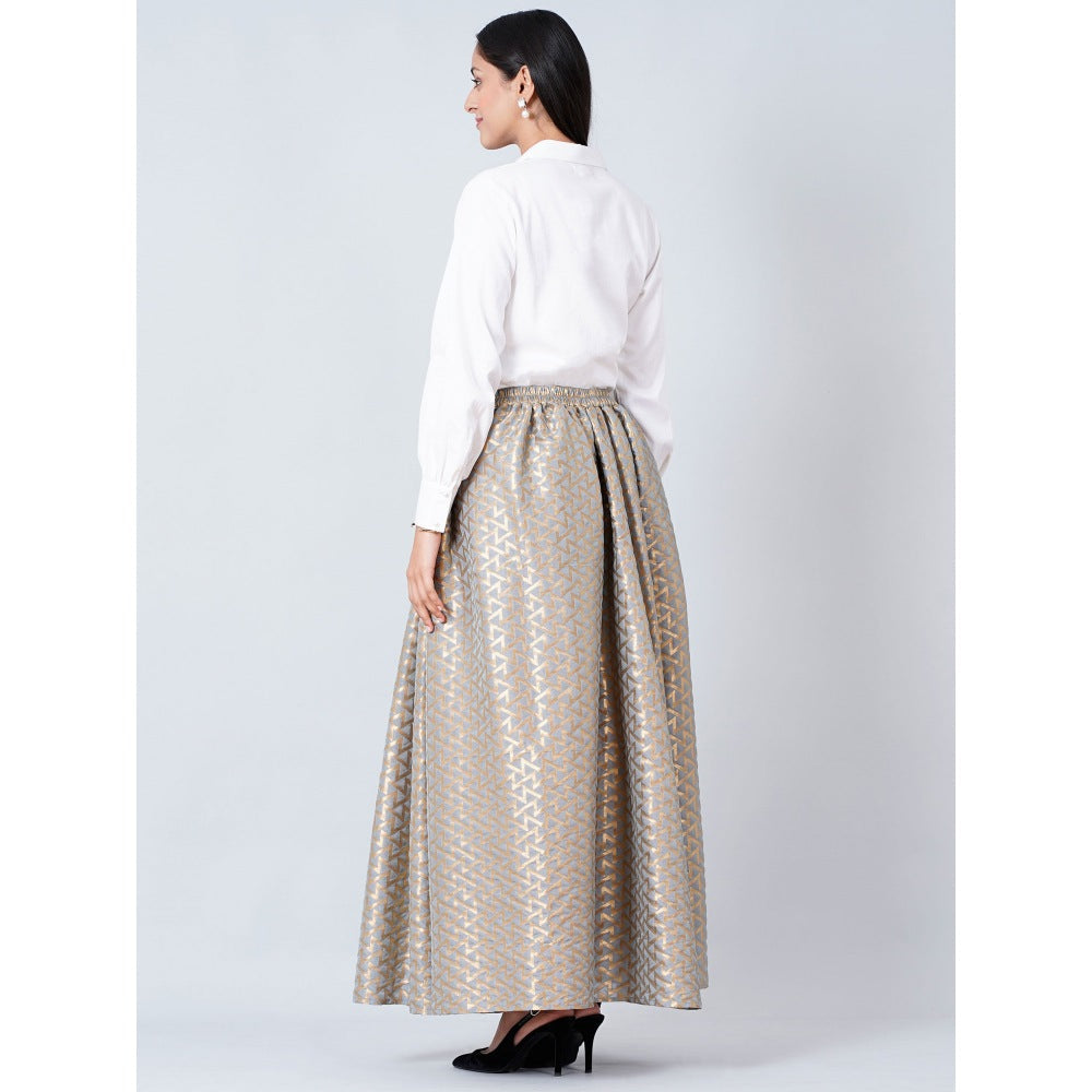 First Resort by Ramola Bachchan Grey Brocade Skirt and White Cotton Shirt (Set of 2)