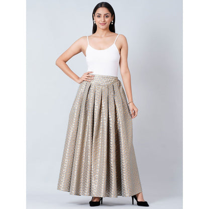First Resort by Ramola Bachchan Grey Brocade Skirt and White Cotton Shirt (Set of 2)
