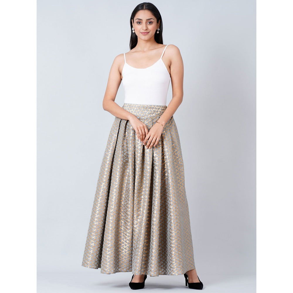 First Resort by Ramola Bachchan Grey Brocade Skirt and White Cotton Shirt (Set of 2)