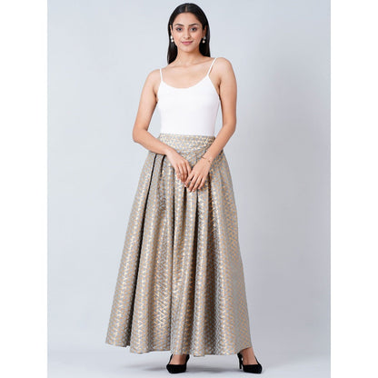 First Resort by Ramola Bachchan Grey Brocade Skirt and White Cotton Shirt (Set of 2)