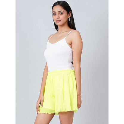 First Resort by Ramola Bachchan Neon Yellow Pleated Shorts